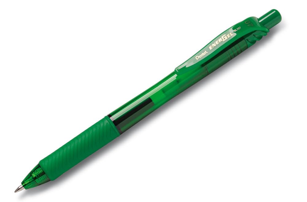 Pentel EnerGel X Retractable Liquid Gel Rollerball Pen, Everyday Use, Office Supplies, School Supplies, 0.7mm Medium Point, Green Ink, BL107-D, Box Of 12