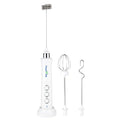 FoodVille MF09 3 in 1 Rechargeable Milk Frother Handheld with Charging Stand & 3 Stainless Steel Whisks (White Without Case)