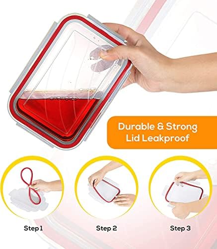 KICHLY 24 Pack Plastic Food Storage Container Set - Transparent BPA-Free Airtight Containers with Leak-Proof Lids for Meal Prep, Freezer, and Lunch Storage - Durable and Reusable (Red)