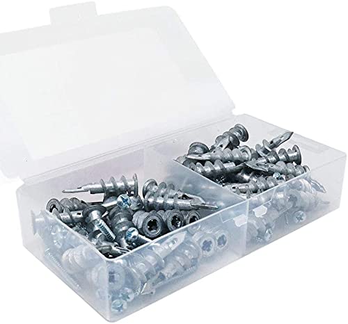 Stanz 100 PCS Drywall Anchors Kit 50 Zinc Heavy Duty Metal Wall Anchors and 50#8 x 1-1/4'' Screws Total 100 Pieces, Metal Anchor Better Than Plastic Anchor Self Drilling Sheetrock Gypsum