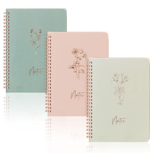 3 PCS Aesthetic Spiral Notebooks, A5 Hardcover College Straight Line Horizontal Line Notebooks for School and Work, Cute journaling notebook with Large Pocket Lined Pages
