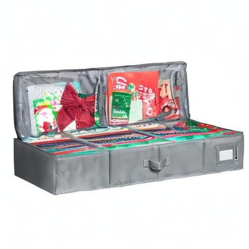 Wrapping Paper Storage Container – Fits up to 27 Rolls 1 3/8” Diam. - Underbed Gift Wrap Organizer Bags, Wrapping Paper Rolls, Ribbon, and Bows - Under Bed- Durable Material 600D - Up to 40” Rolls
