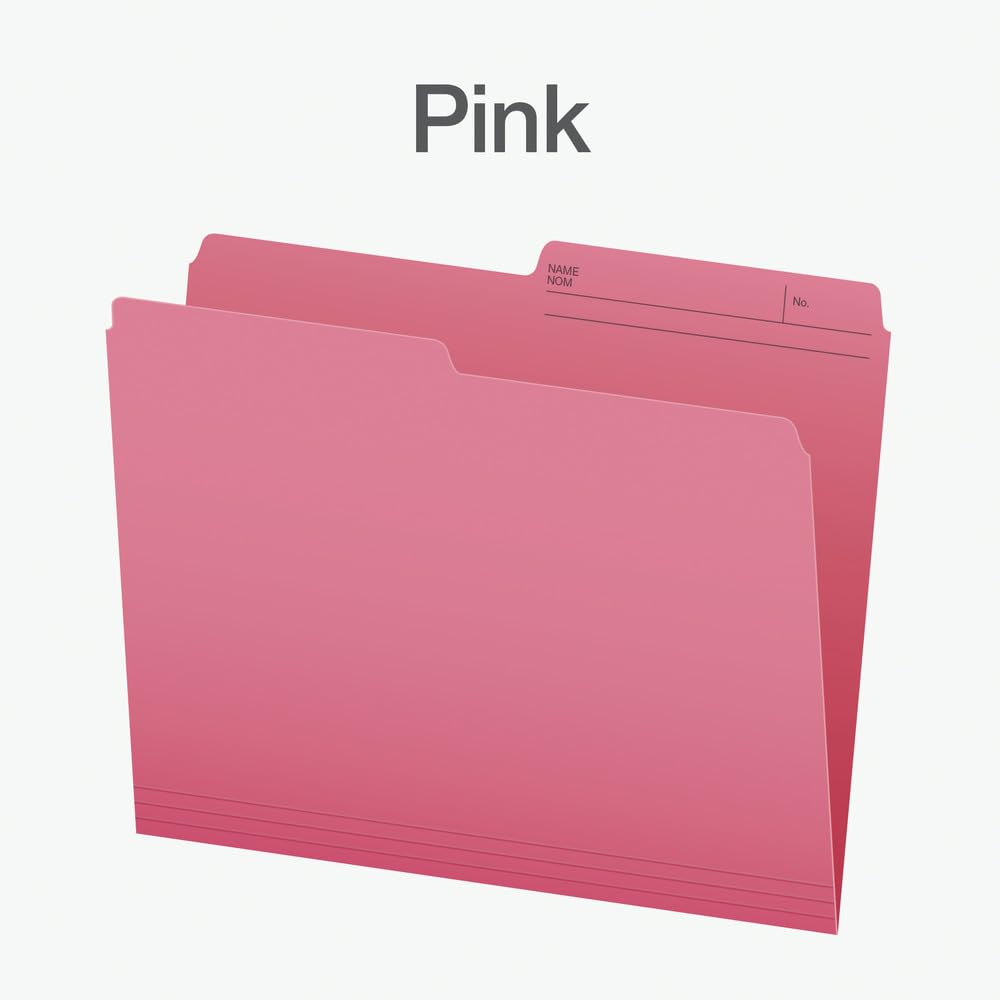 Pendaflex File Folders, 1/2 Cut Tab, Letter Size, Pink, Durable Paper Stock, 100/Box, Ideal for Office/Home/School File Organization, Made in Canada