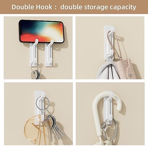 Self Adhesive Hooks, Heavy Duty Stainless Steel, Extra Sticky 6KG (MAX), Stick On Wall and Door Hooks for Hanging, Bathroom Towel and Coat Hooks, White, 4 Pack