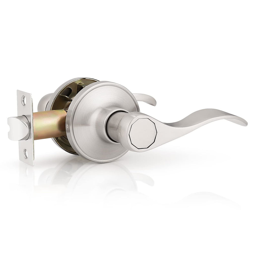 Probrico (1 Pack) Passage Door Lever [Non-Locking Lever Set], Non-Locking Door Handle Set for Hallway or Closets, Keyless Satin Nickel Finish Wave Door Lock, Reversible Right & Left Side Handed