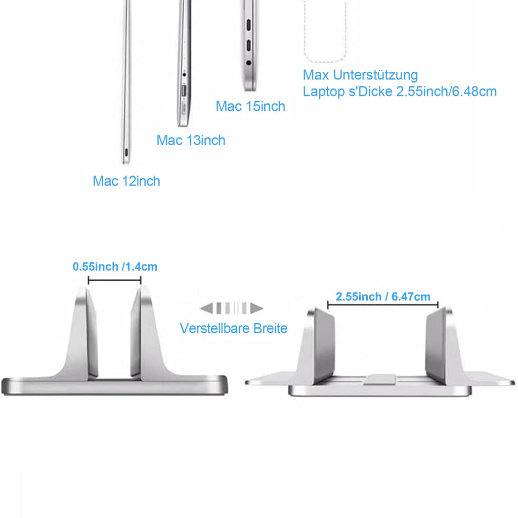 Vertical Laptop Stand Holder Desktop Aluminum Notebook Stand with Adjustable Dock Size,Fits All MacBook Pro/Surface/Chromebook/Gaming/Dell Laptops (Up to 17.3 inches) Gray