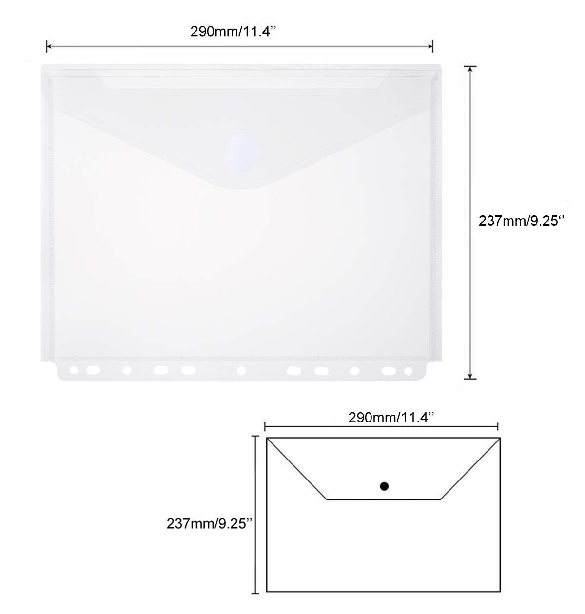 Laoficina 18 Packs Binder Pockets with 11 Holes, Clear Poly Binders Envelope Insert with Hook and Loop Closure for School, Office