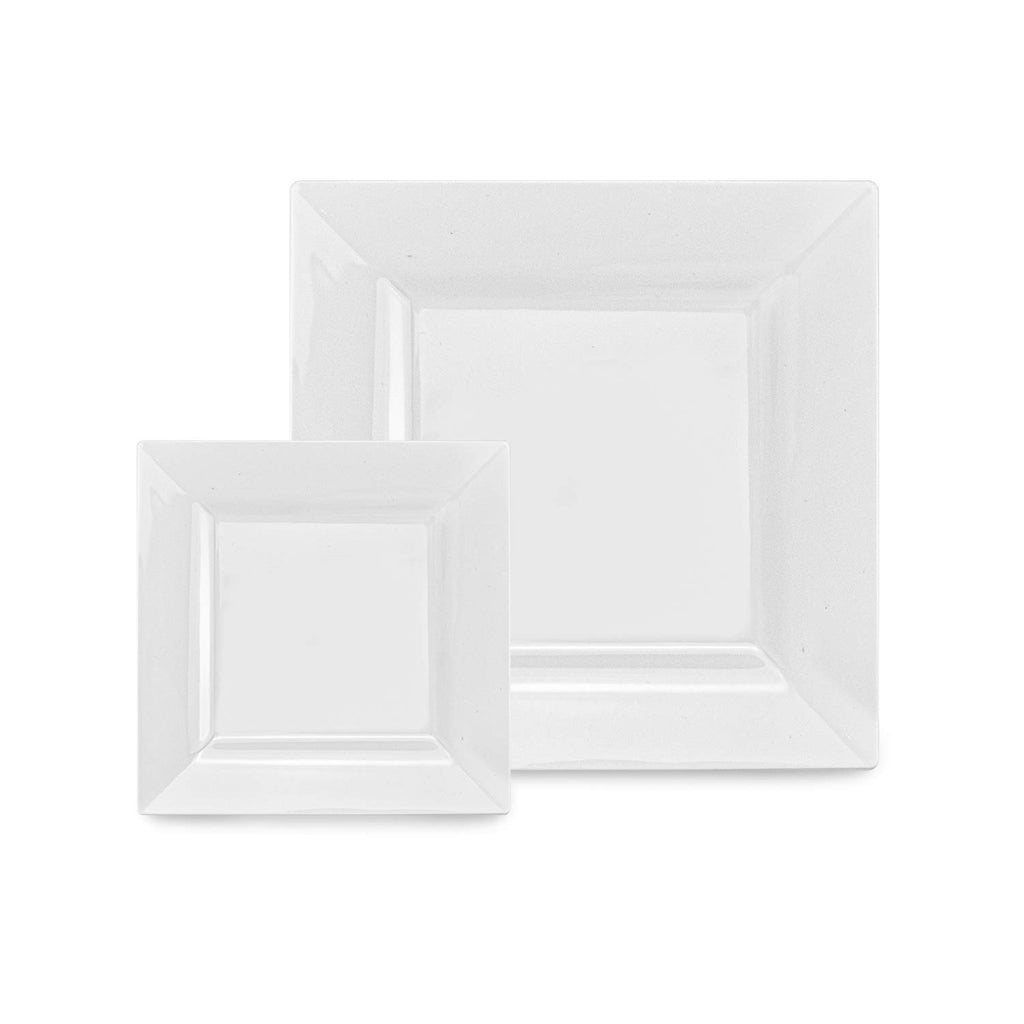 Suwimut 70 Pack White Square Plastic Plates, Heavy Duty 35 Pieces 9.5 Inch Dinner Plates and 35 Pieces 6.5 Inch Dessert/Salad Plates, Fancy White Disposable Plates for Wedding Birthday Party