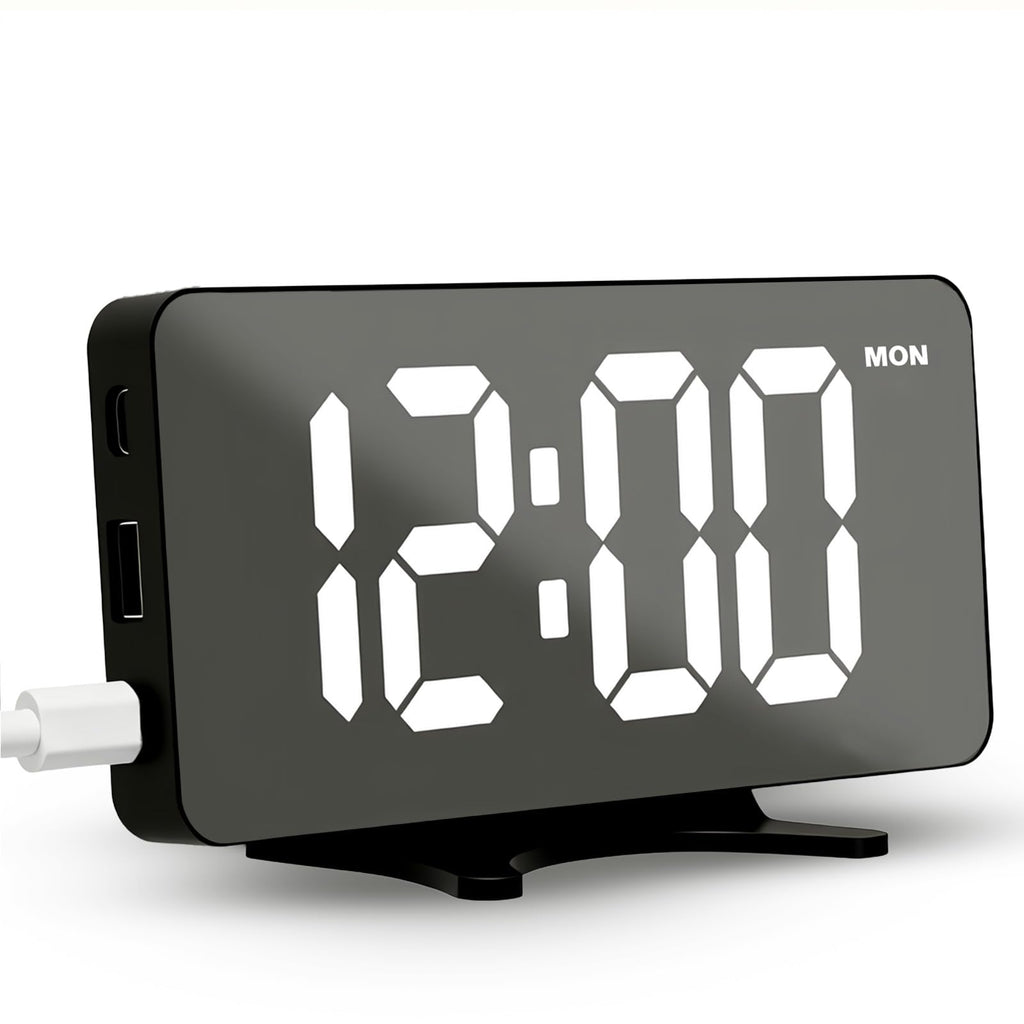 Digital Alarm Clock for Bedroom, Easy Setup Electronic Dual Alarm Clock with Large Numbers, Power-Off Memory Adjustable Brightness Bedside Clock with 5 Alarm Modes, 12/24H Display for Home, Office