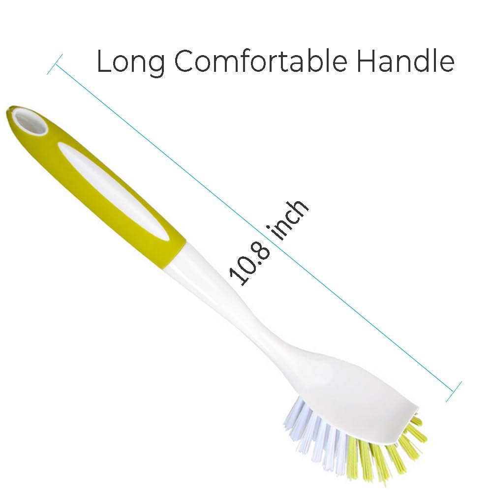 Dish Brush with Handle, Stiff Bristles Dish Scrubber for Pots, Pans & Sink Cleaning, 3 Pack