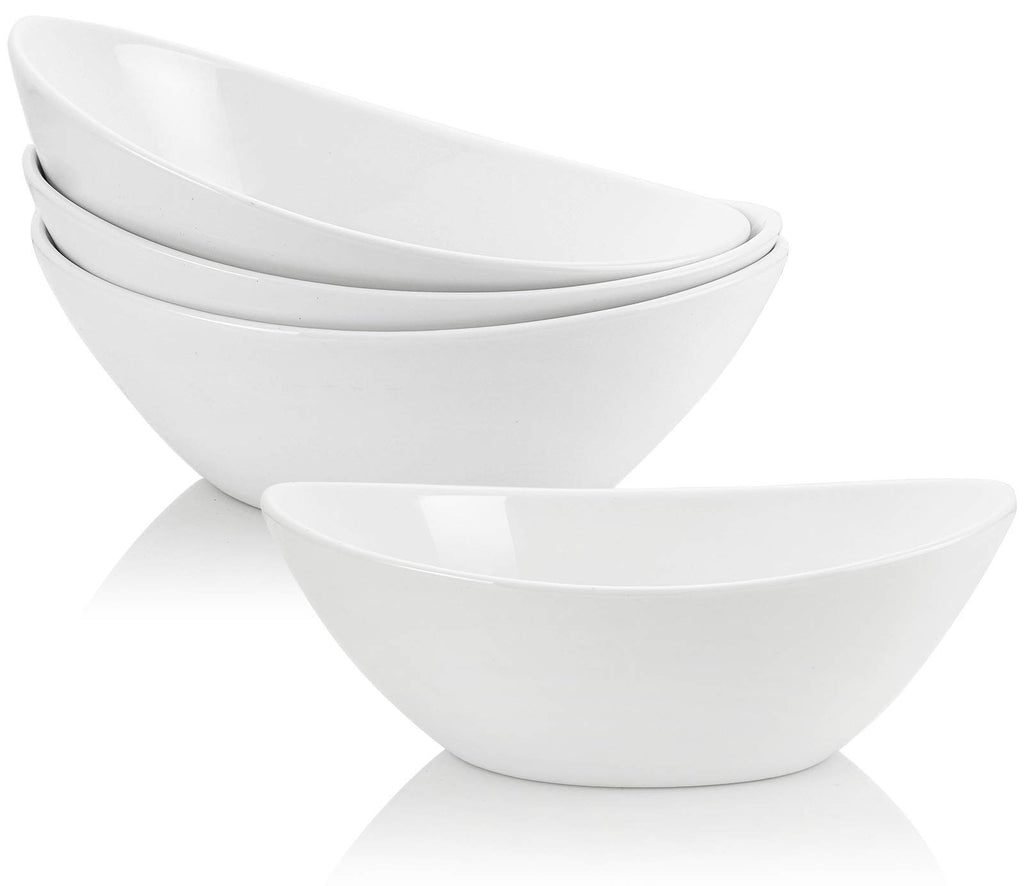 Lawei Set of 4 Porcelain Serving Bowls, 1020 ml, Oval Ceramic Mixing Bowls, 9 Inch Serving Bowls for Salads, Spaghetti, Dessert, Veggie, Side Dishes, Microwave and Dishwasher Safe