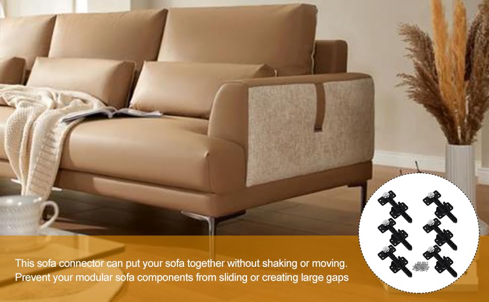 RDEXP 14x6cm Plastic Iron Sectional Sofa Furniture Interlocking Sofa Connector Bracket with Hardware Set of 6