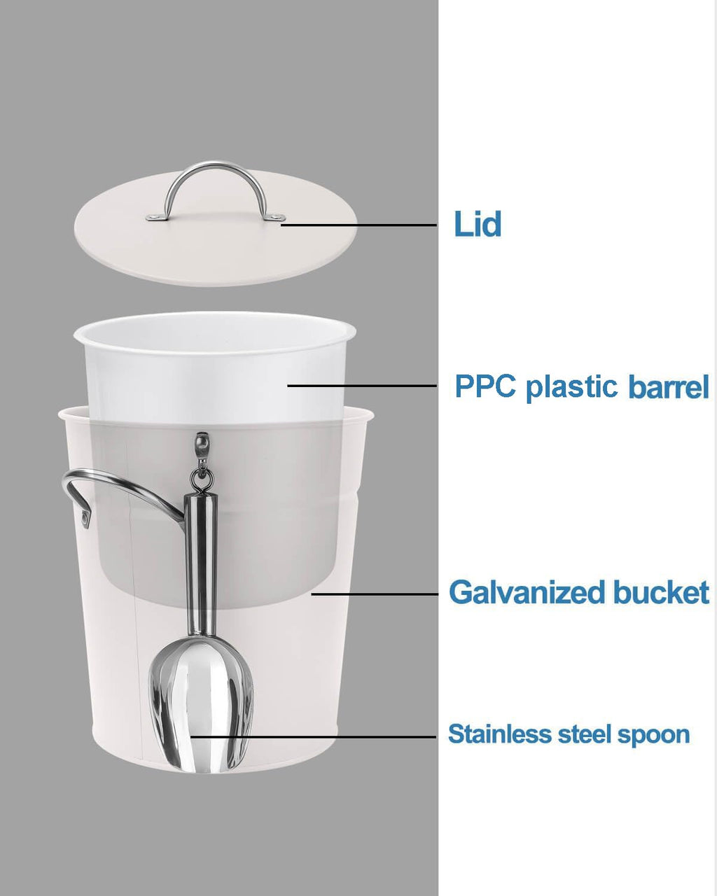 3Qt White Galvanized Ice Bucket with Lid, Scoop & Handles - Ideal for Cocktails, Parties, BBQs, Wine & Champagne. Double-Layer Insulated Outer & Galvanized Inner Layer, Perfect for Home & Outdoor Use