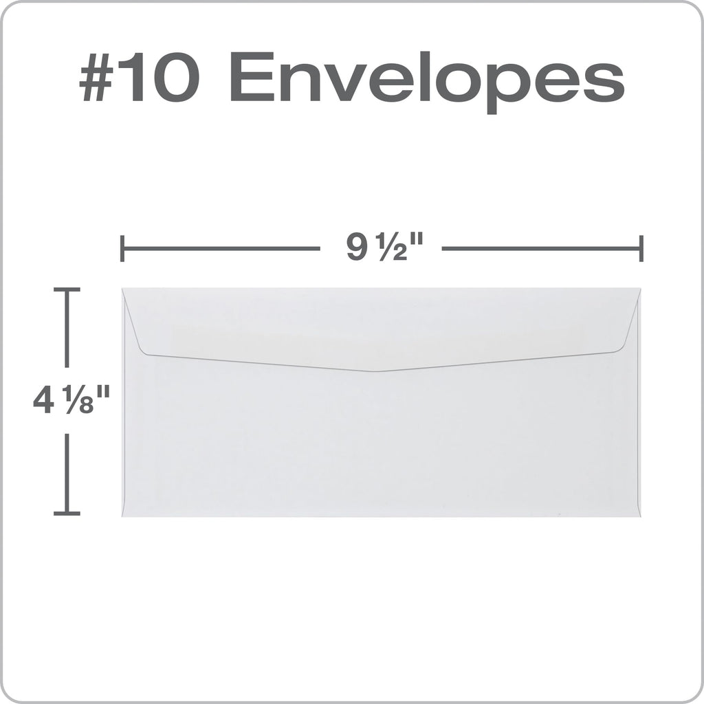 Quality Park Envelopes, #10, 4-1/8 x 9-1/2 Inches, Gummed Flap, 24 lb White Paper, Side Seams, Printer Compatible, 500 Count - Ideal for Home and Business Use - Envelopes