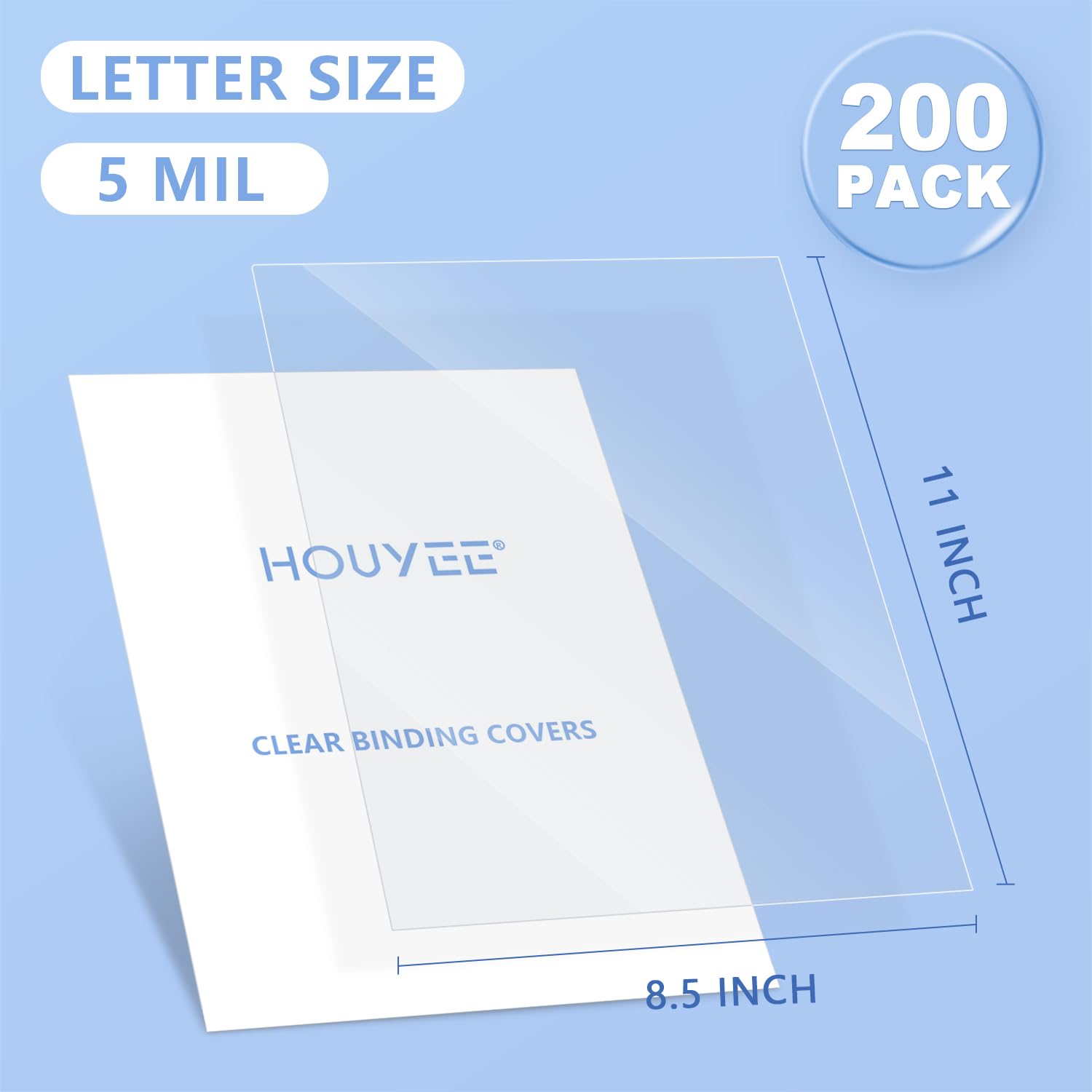 HOUYEE 200 Pack 5 Mil PVC Binding Presentation Covers, Clear Report Covers,8.5x11 Inches,Letter Size