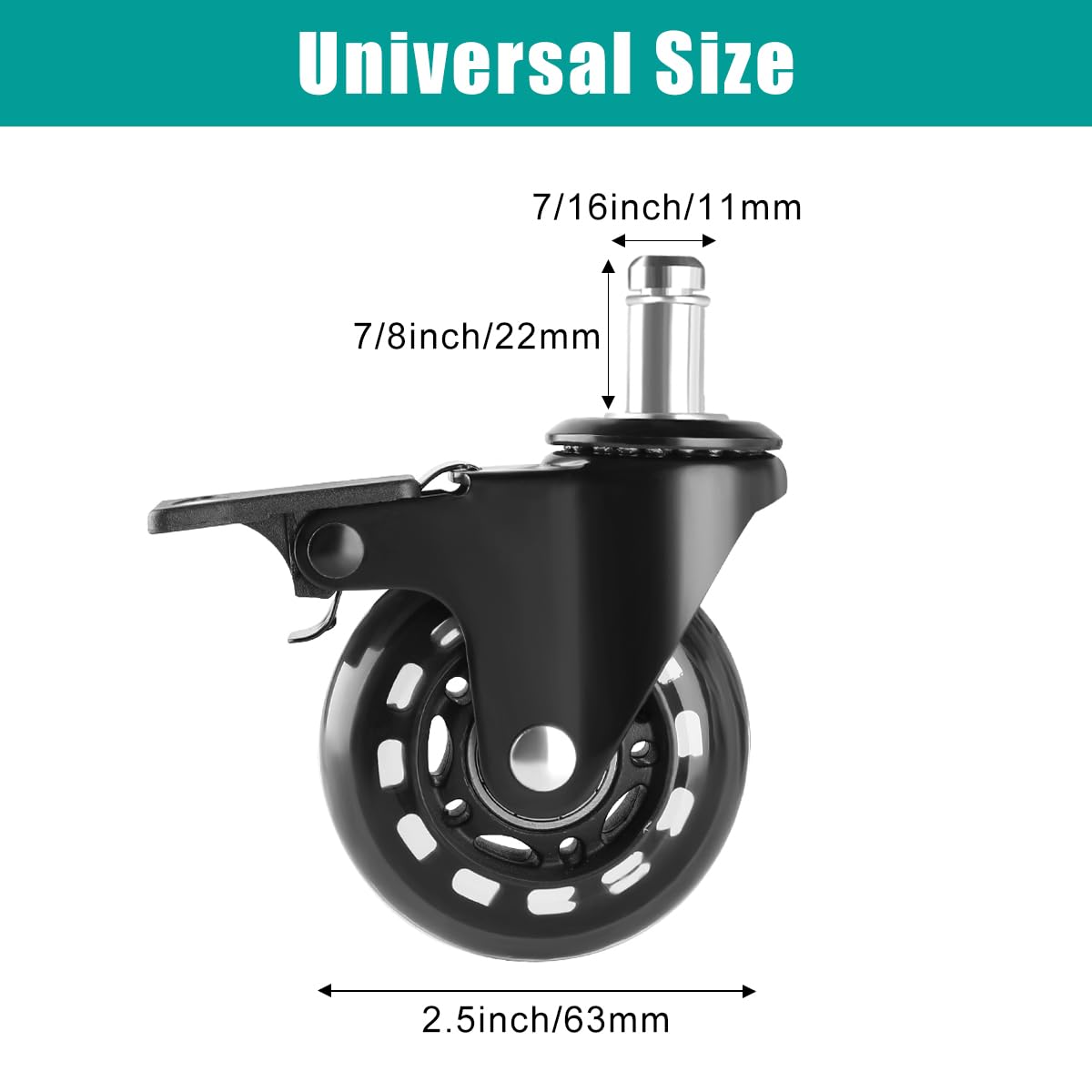Rollerblade Caster Office Chair Wheels Replacement for All Floors Including Hardwood, Heavy Duty Chair Casters with Brake 2.5inch (Set of 5)