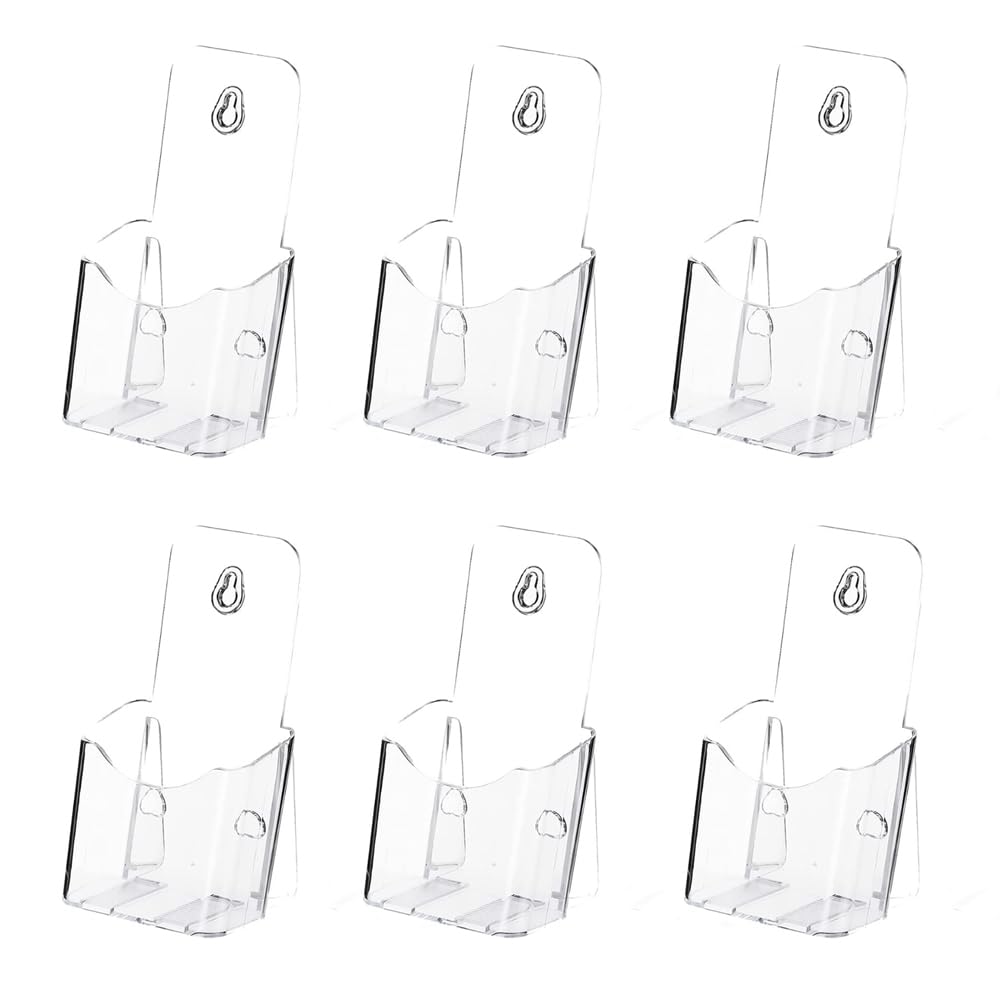 6 pack Acrylic Brochure Holder Plastic Clear Literature Holder Countertop Organizer Flyer Card Magazine Pamphlet Business Display Portable Wall Mount for Storing Letters Folders Document Cards
