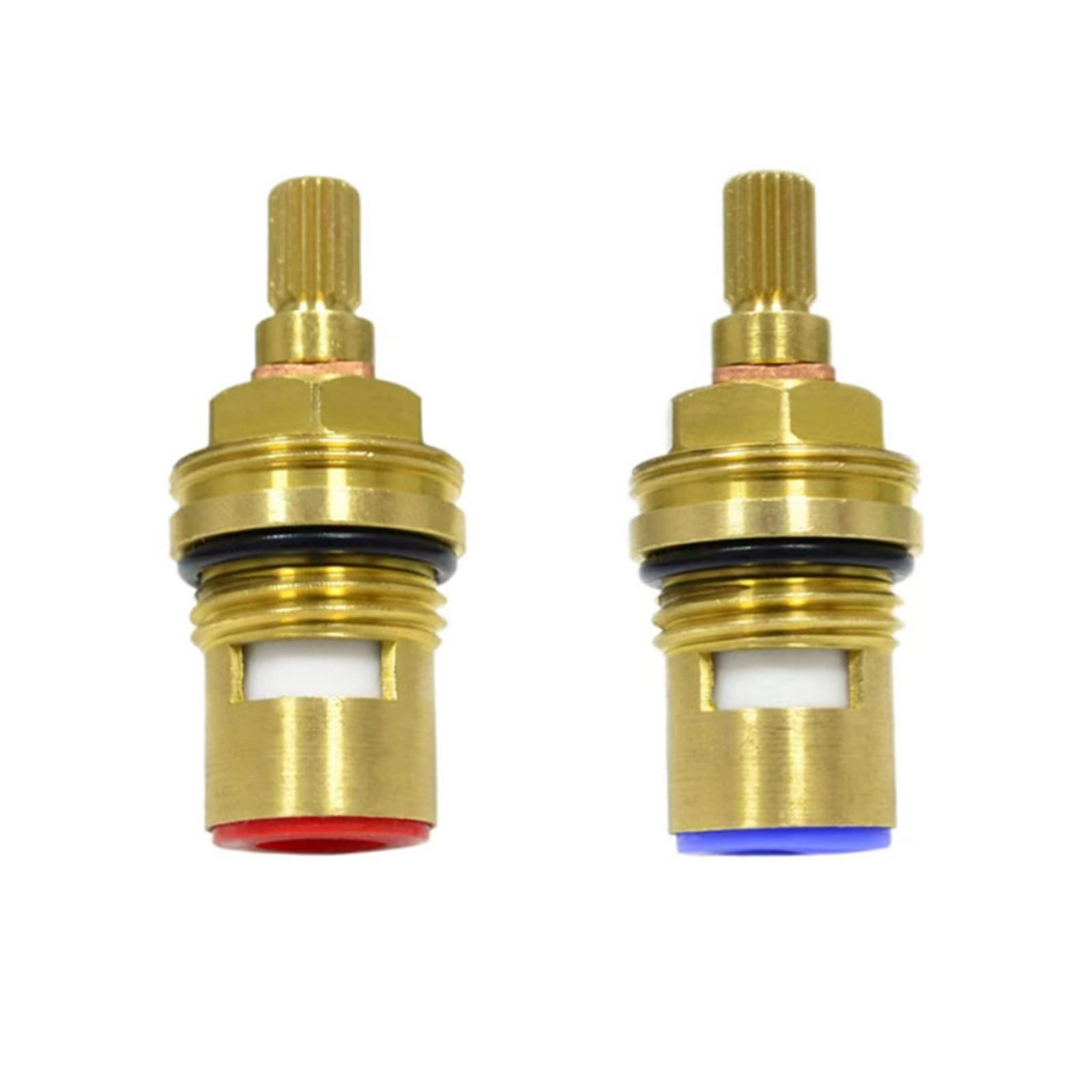 ECOMAID 2Pcs Hot and Cold Ceramic Disc Stem Quarter Turn 1/2, 53mm x 12mm Spline Length 20 Teeth Kitchen Ceramic Tap Cartridge for Bathroom Kitchen Tap