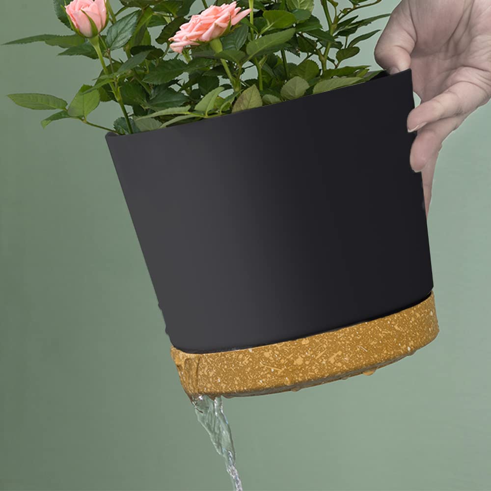 ZMTECH Plant Pots, 8'' Self Watering Plastic Planter with Drainage Hole and Saucer, Modern Decorative Flower Pot for Indoor Outdoor House Plants, Succulents, Flowers - Gray 2 Pack