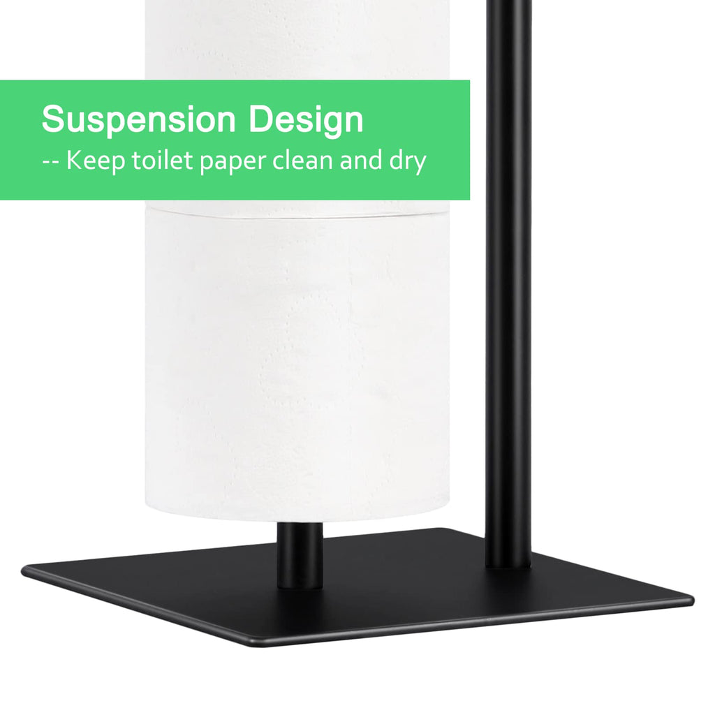 Toilet Paper Holder Stand Free Standing Toilet Paper Roll Holder with Storage Basket Industrial Tissue Holder Dispenser for Bathroom,Matte Black