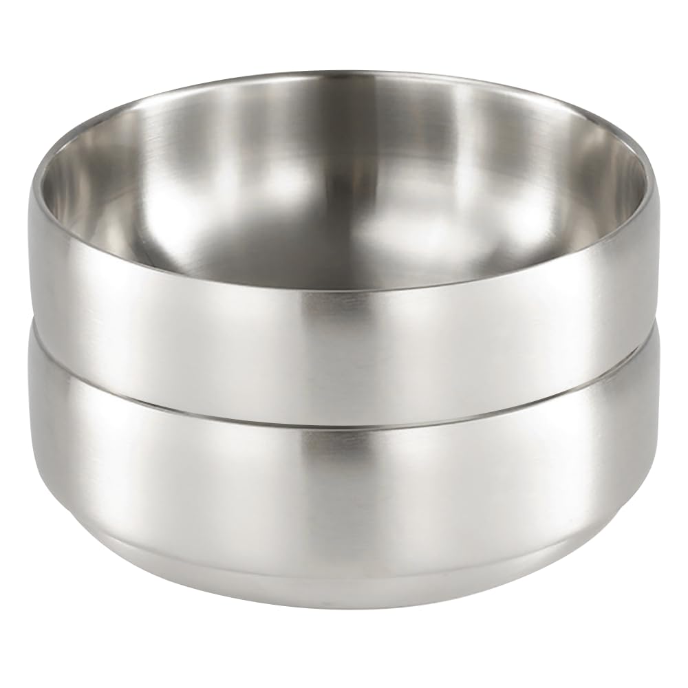 SANQIAHOME 1400ml/21cm Quality Double-Walled 18/8 Stainless Steel Large Salad Bowl,2pcs/Set, Heat-Insulated and Anti-Scald Large Soup Bowl,Silver