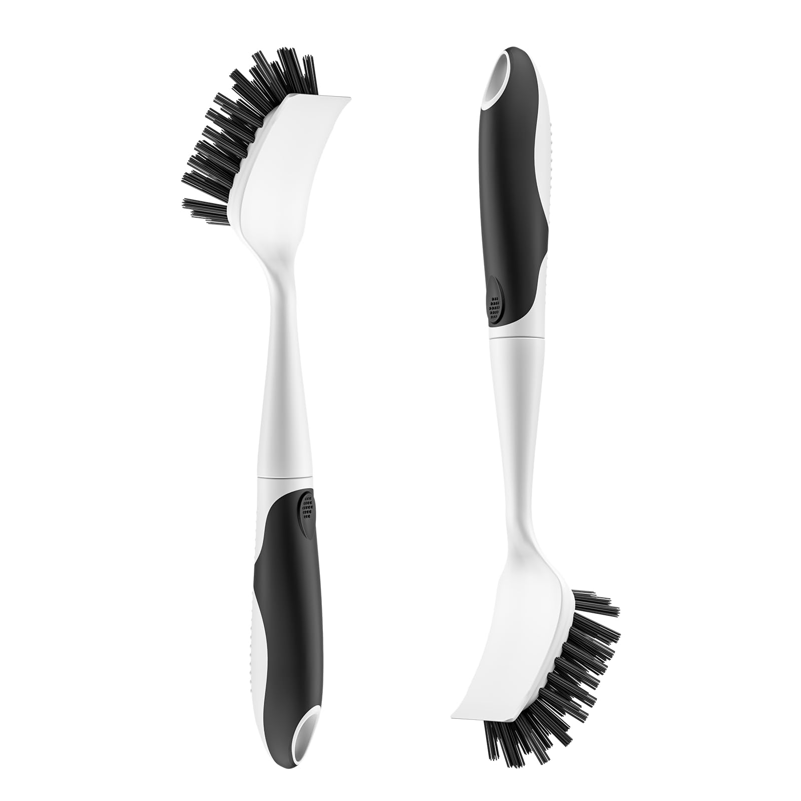 Cleangor Dish Scrub Brush, 2 Pack Stiff Bristles Cleaning Scrubber Brushes with Non Slip Handle Built-in Scraper, Kitchen Dish Brushes for Cleaning Pans, Pots, Stoves, Sink