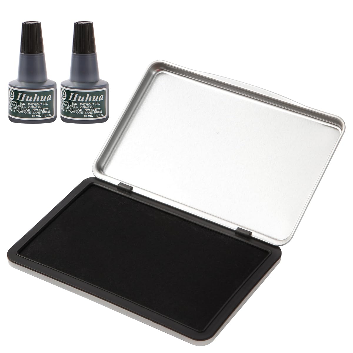 Melispapa Large Black Stamp Ink Pad Set - 1 Black Stamp Pad & 2 Ink-Refills (2 oz, Black), 6.2" x 3.9" Large Black Ink Pad for Rubber Stamps, Non-Toxic, Washable, Waterproof & Permanent Felt Pad