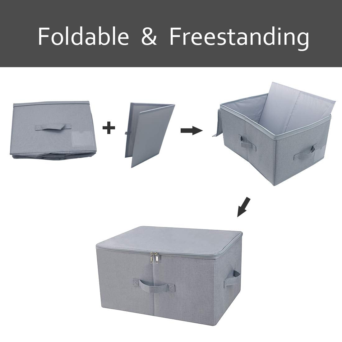 Dust proof Attic Shelf Clothes Storage Boxes with Zip Lid, Breathable Collasible Bins for Seasonal Garment Organizer, Light Gray, 2 pcs