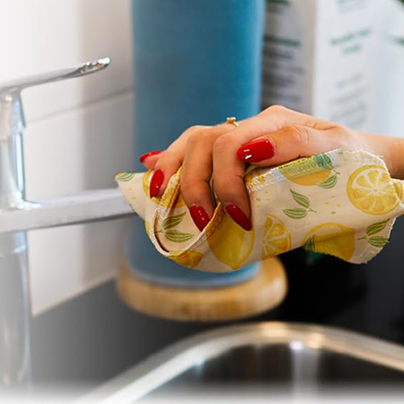 SFIUYDS Reusable Paper Towels Washable，Pack of 12 Paperless Napkins Flannel Cotton Cloth 10"X12"with Cardboard Roll，Made to Last - Cut Back and Waste Less Eco Friendly（Lemons）