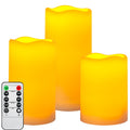 Flameless Candles Battery Operated Candles LED Outdoor Waterproof Candles Plastic Fake Candles with Remote Timers Set of 3(Ivory)