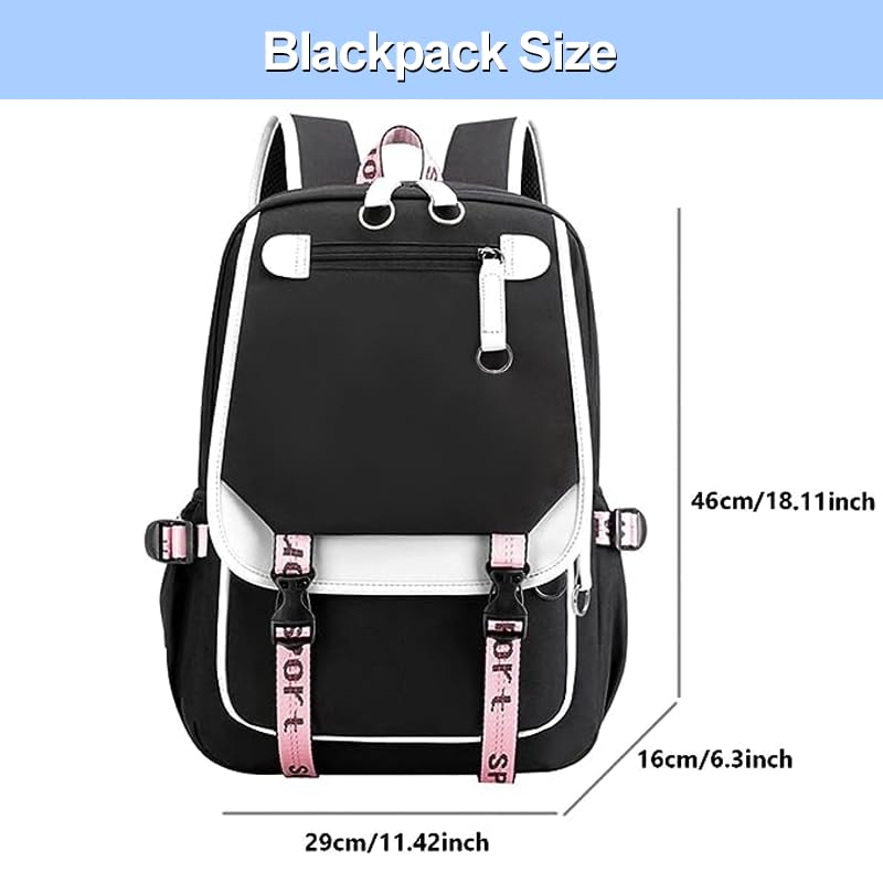 Uplayteck School Backpack 20 Liter Capacity, Black Waterproof with Laptop Compartment | Side Headphone Jack and USB Charging Port | Multiple Pockets | Cute Style for Girls, Kids and Teenagers