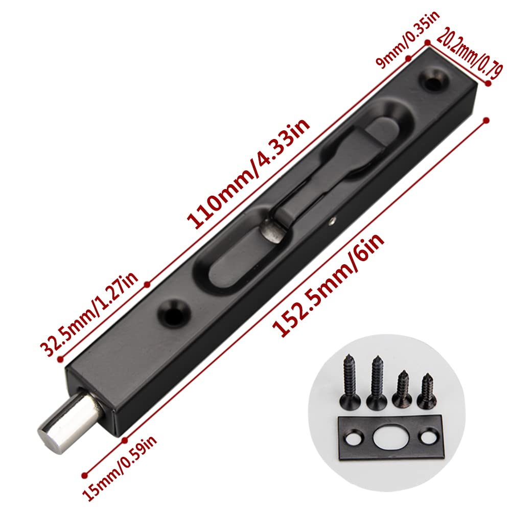 WANLIAN 6 Inch Door Latch Bolts, Door Slide Bolt Lock, Flush Bolt, Door Latch Bolts Security Latch Bolt with Powerful Spring for Furniture Hardware Fitting Accessories(2PCS)