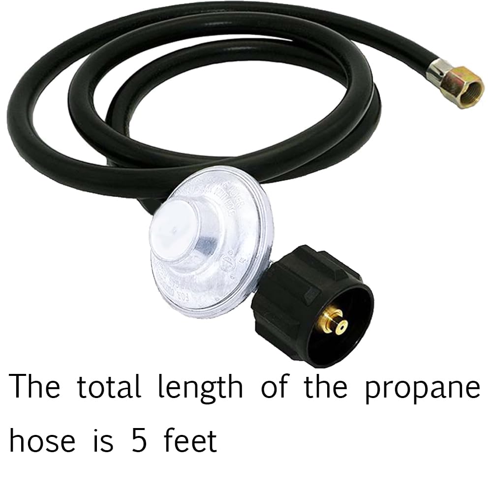 5 Feet Propane Regulator and Hose for Low Pressure Appliance with QCC1 & 3/8" Female Swivel Fittings Gas Line BBQ Grill Heater Burner Generator Griddle Fire Pit Regulateur Tank Adapter Gauge Fittings