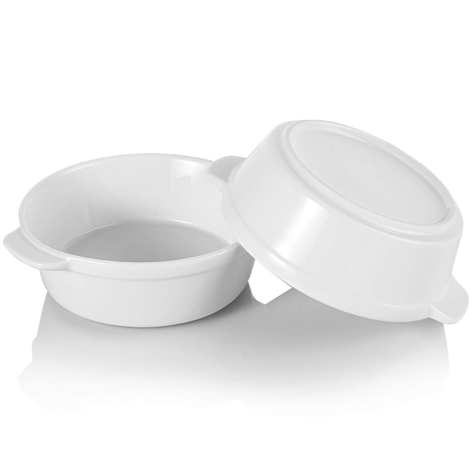 Foraineam 8 Pack 10 Ounce Porcelain Souffle Dishes with Double Handles Round Ramekins Bakeware Set for Pudding, Creme Brulee, Souffle