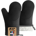 GORILLA GRIP Heat Resistant Silicone Oven Mitts Set, Soft Quilted Lining, Extra Long, Waterproof Flexible Gloves for Cooking and BBQ, Kitchen Mitt Potholders, Easy Clean, Set of 2, Black