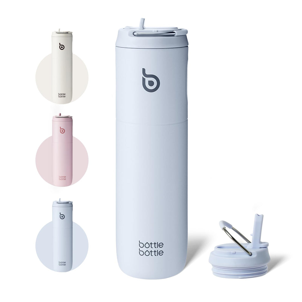 Bottle Bottle Insulated Water Bottle 24oz with Straw Lid and Handle for Sports Travel Gym Stainless Steel Water Bottles Double-Wall Vacuum Metal Bottles Leak Proof BPA-Free (Light Blue)