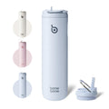 Bottle Bottle Insulated Water Bottle 24oz with Straw Lid and Handle for Sports Travel Gym Stainless Steel Water Bottles Double-Wall Vacuum Metal Bottles Leak Proof BPA-Free (Light Blue)