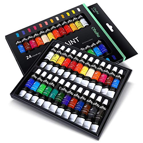 Oil Paint Set, Ohuhu 24 Color Oil-Based Artists Paints Tubes Oil Painting Set, 12ml x 24 Tubes, For School Class, Beginner, Students, Art Gift Choice for DIY Art Gift