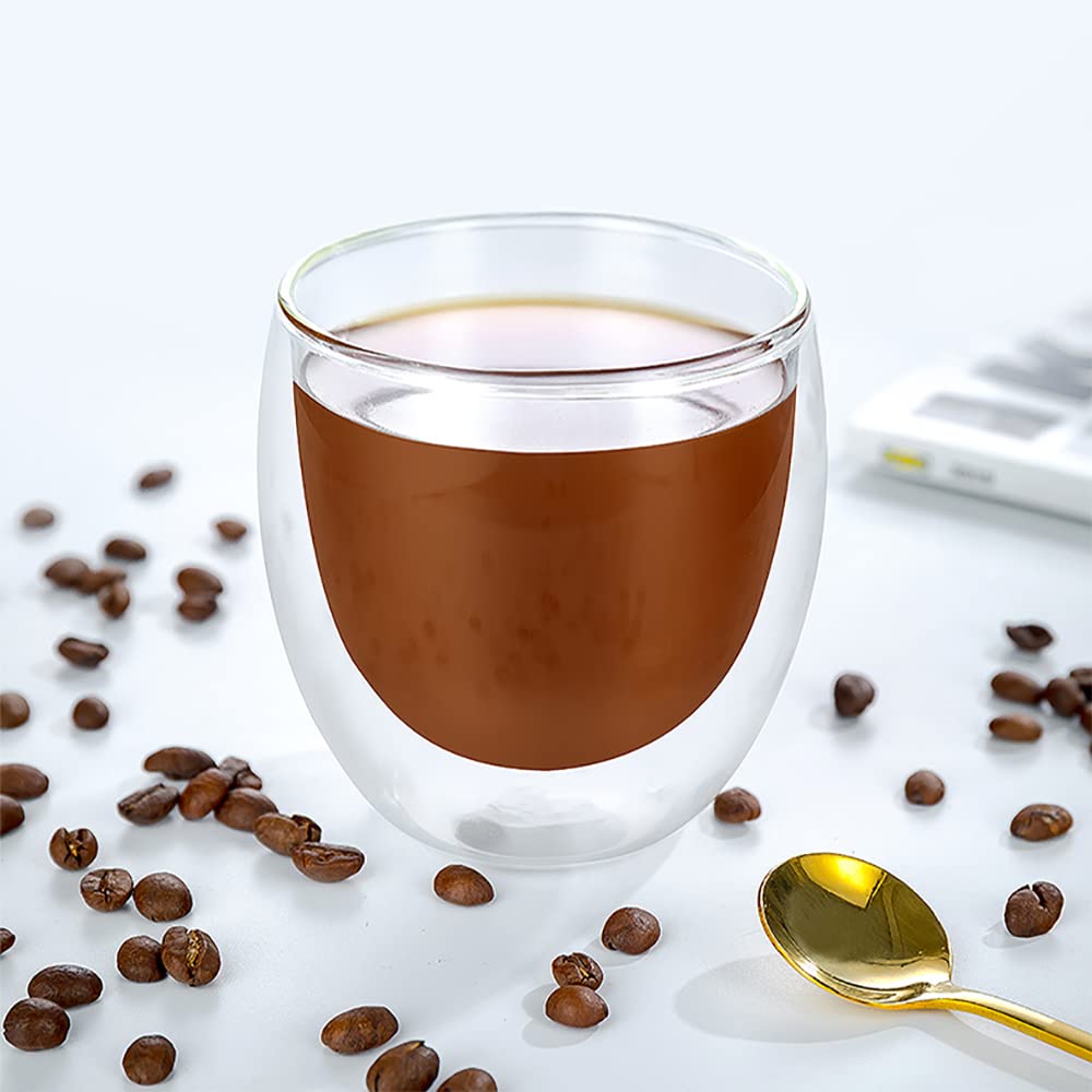 Set of 4 Cappuccino Glass Mugs,Double Wall Insulated Coffee Mugs,Clear Glass Mugs,Glass Coffee Cups,Perfect for Latte, Americano, Espresso,Cappuccinos,Tea, Beverage(250ml)