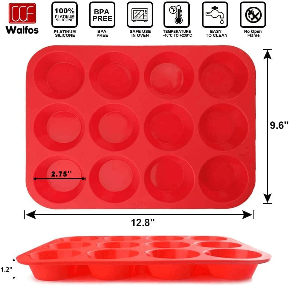 Walfos Silicone Muffin Pan - 12 Cups Regular Cupcake Pan, Non-Stick Silicone Muffin Tin for Egg Muffin, Cupcake, Tart, Bread, BPA Free - 2 Pack