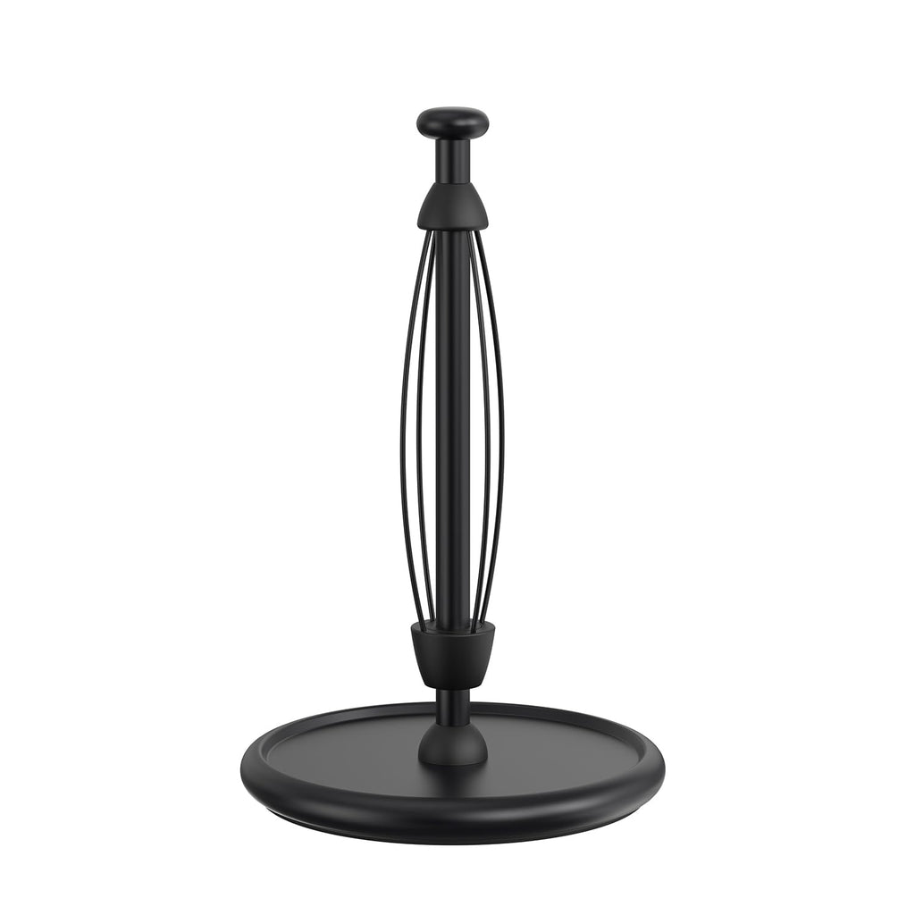 VEHHE Paper Towel Holder Countertop, One-Handed Tear Paper, Weighted Base with EVA Non-Slip Pad, Stainless Steel, Kitchen Towel Holder Stand with Ratchet Mechanism for Kitchen Bathroom Black