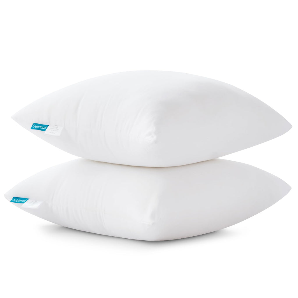 Oubonun 16 x 16 Throw Pillow Inserts - Soft, Plush & Decorative Down Alternative Pillows for Couch Sofa Bed, Machine Washable - White, Pack of 2