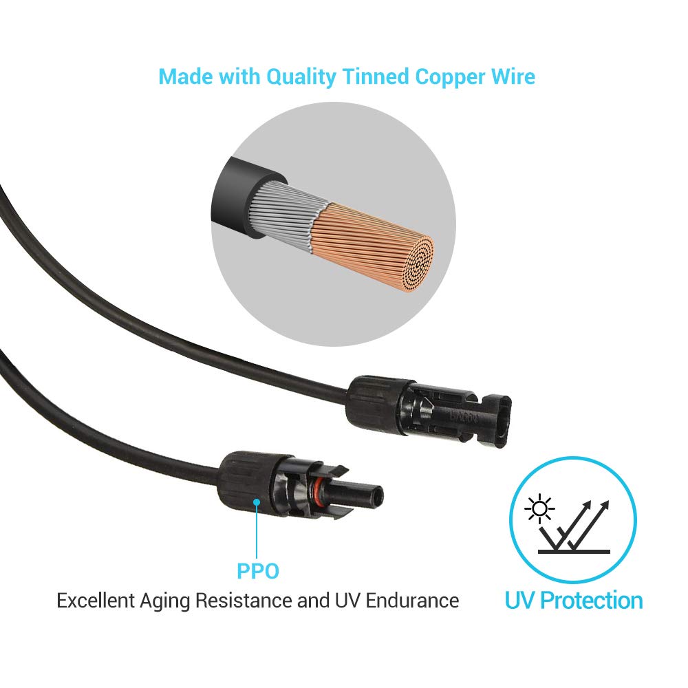 Renogy 15 Feet 10AWG Solar Extension Cable with Female and Male connectors (Single)