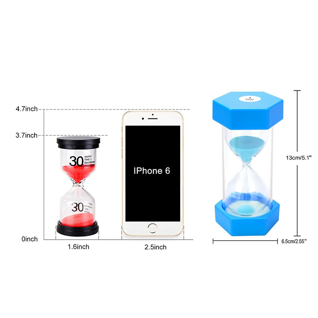 Large Sand Timer, Hourglass Timer Colorful Sandglass Timer 1 min/2 min/3 min/5 min/10 min/15 min Kids Timer Visual Sand Clock Timer for Games Classroom Home Office Kitchen Teeth Brushing (Pack of 6)