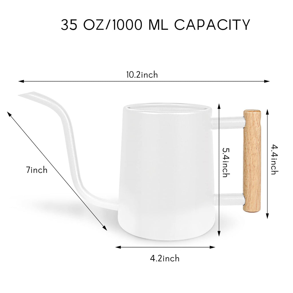 Watering Can for Indoor Plants, 35 oz/1000 ml Metal Stainless Steel Pot with Long Spout for House Plants Bonsai Outdoor Garden Flower Decorative (White)