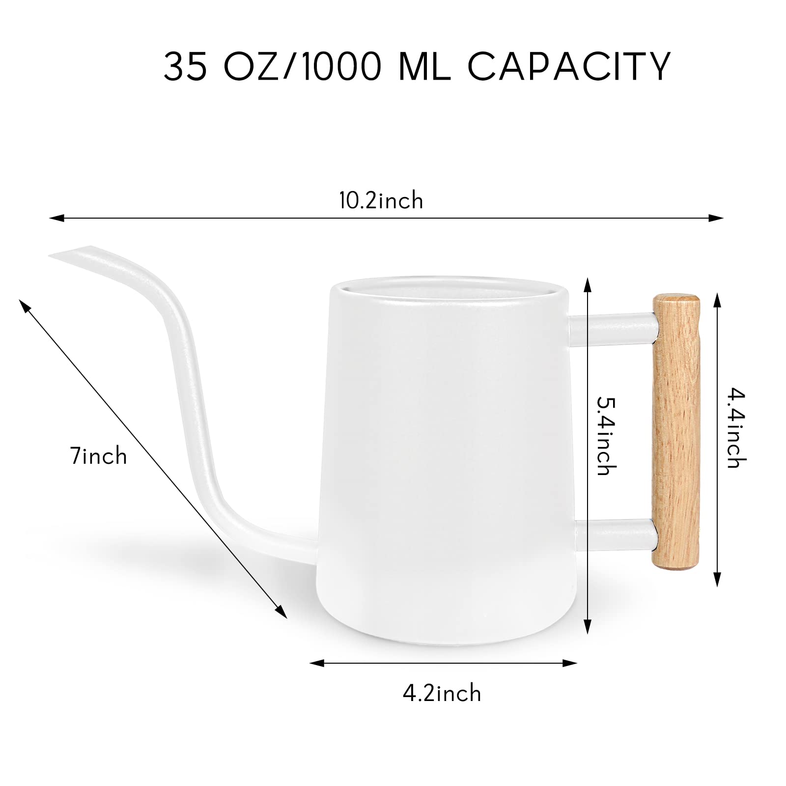 Watering Can for Indoor Plants, 35 oz/1000 ml Metal Stainless Steel Pot with Long Spout for House Plants Bonsai Outdoor Garden Flower Decorative (White)