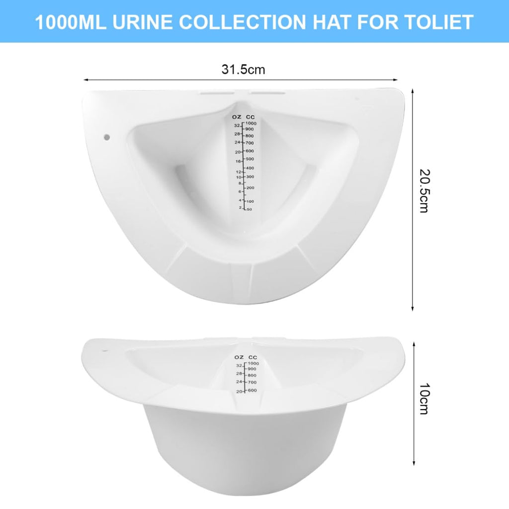 6 PCS Specimen Collector Pan Graduated Urine Hats for Toilets Fits Over Toilets and Commodes 32oz/1000cc Vomit Stool Sample Collection Kit Reusable