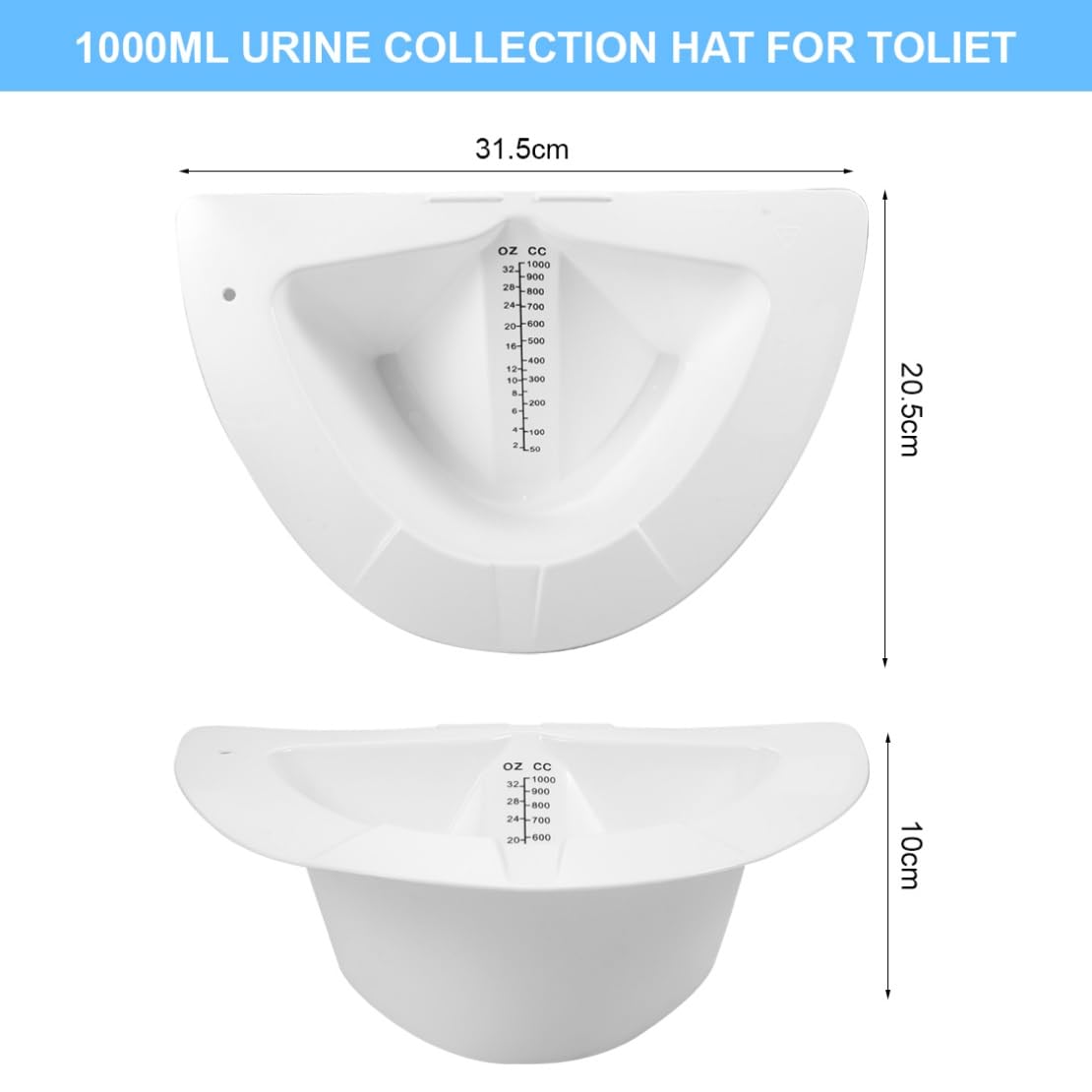 6 PCS Specimen Collector Pan Graduated Urine Hats for Toilets Fits Over Toilets and Commodes 32oz/1000cc Vomit Stool Sample Collection Kit Reusable