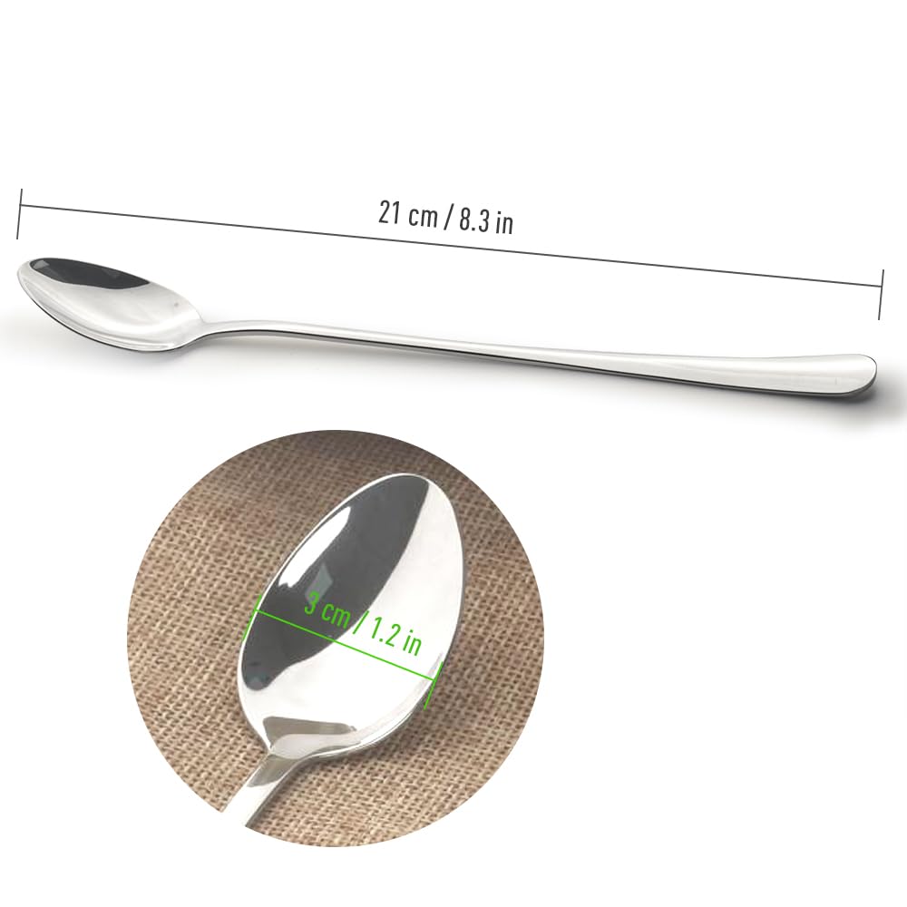 homEdge Stainless Steel Spoon with Long Handle, 21 cm Cocktail Stirring Spoon, Coffee Spoon, Set of 12
