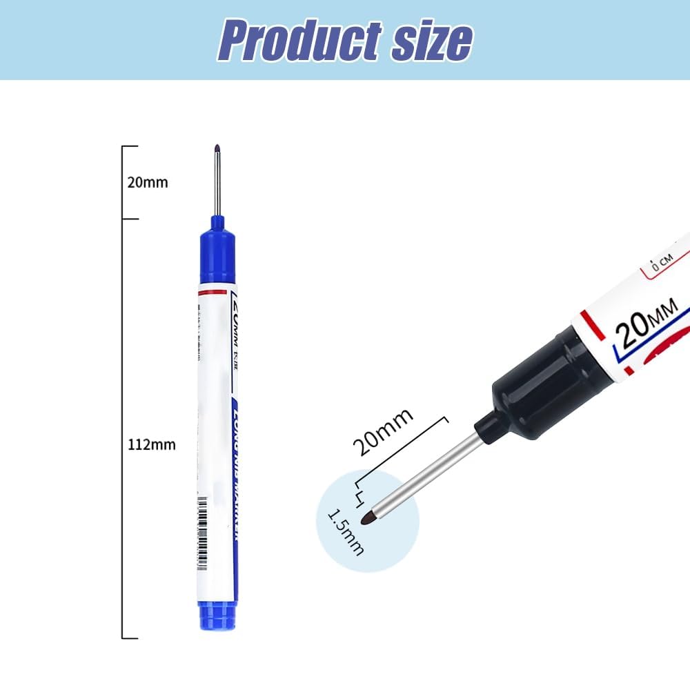 20PCS 20mm Long Nib Marker Long Head Deep Hole Marker Pens Permanent Markers Carpenter Ink Quick-dry Waterproof Pen Multi-purpose Construction Tools for Welding Drill Woodworking (Black)